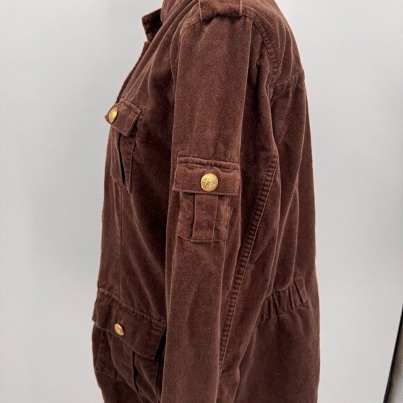 Vintage Izod Womens Military Utility Jacket XL Cotton Brown Button Flap Pockets - Picture 7 of 8